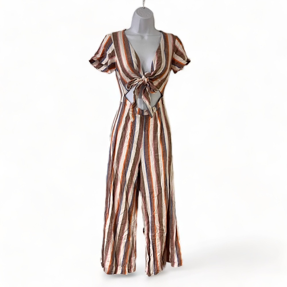 Show Me Your Mumu Womens Striped Tie Front Jumpsuit Sz XS Retro Beach Coastal